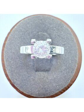 Cubic Zirconia Prong Set Statement Ring Sterling Silver 925 Size 5.75